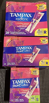 #ad 3 Pack Tampax Pocket Radiant Regular Non pocket Reg And Pocket super 70 Each $11.86