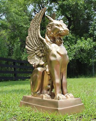 #ad Pair of Winged Cat Gargoyle or Griffin Statues Gold Finish $1375.00