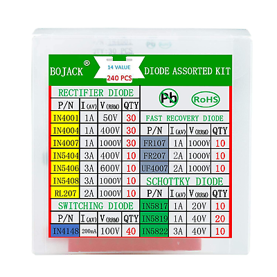 #ad 14 Value 240 pcs Diode Assortment Kit Contain Rectifier Fast Recovery Schottky $12.61