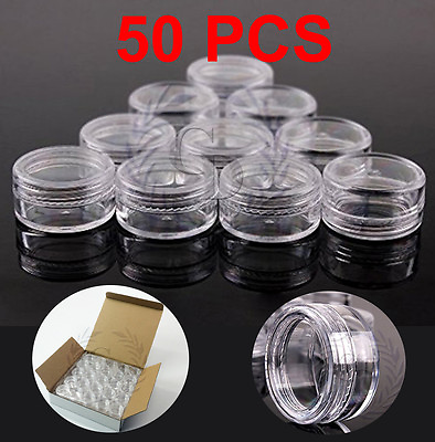 #ad 50 Pack 3G 3ML Cosmetic Small Sample Plastic Jars Clear cream Makeup BPA Free $8.59