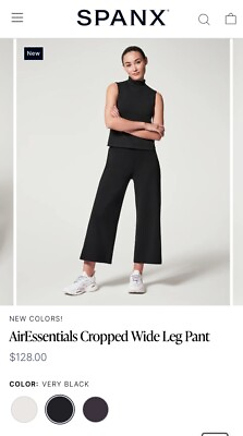 #ad Spanx Air Essentials Cropped Wide Legged Pant Black Size XL $60.00