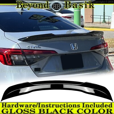 #ad For 2022 2024 Honda Civic 4Dr Si Factory Style Trunk Spoiler Wing GLOSS BLACK $50.99
