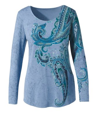 #ad Chicos NWT Exploded Paisley Embellished Womens M 1 XL 3 Long Sleeve Shirt Top $15.99