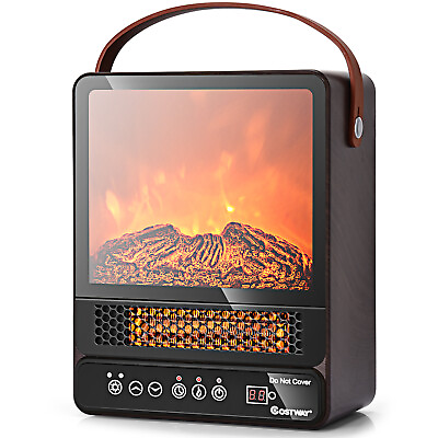 #ad 1500W Portable Space Heater Electric Fireplace Tabletop w 3D Flame Effect $84.99