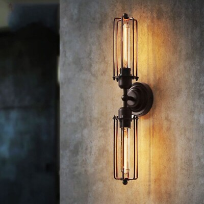 #ad 2 Light Wall Lamp Industrial Black Antique Wrought Iron Wall Sconces Lamp Decor $23.19
