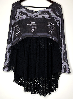 #ad Free People Top Size Small Black Gray Aztec Ikat Tie Dye Print Eyelet Lace Skirt $24.99