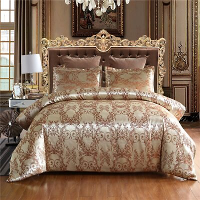 #ad Luxury Jacquard Bedding Set Satin Duvet Cover Pillowcase s No Sheet King Size $79.78