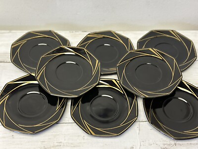 #ad 8 Gallery Collections Ranmaru Japan Crystalline Black 6” Octagonal Bread Plate $67.28