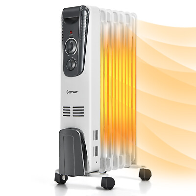 #ad 1500W Electric Oil Filled Radiator Space Heater 5.7 Fin Thermostat Room Radiant $76.99