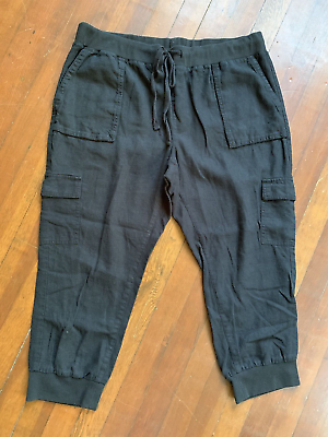 #ad Caslon Linen Jogger Cargo Pants Black Large Athleisure Basics Comfort Natural L $28.00
