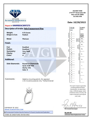 #ad 1.41ct tw H VS2 Radiant Natural Certified Diamonds Platinum Halo Engagement Ring $2624.40