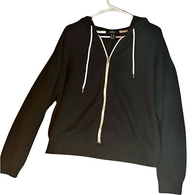 #ad Forever 21 Womens Black Hooded Zip Sweatshirt Jacket Size 1X $7.99