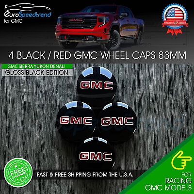 #ad GMC Black 83mm Wheel Center Hub Caps Sierra Yukon Denali 2014 2021 GM 1500 3.25quot; $23.99