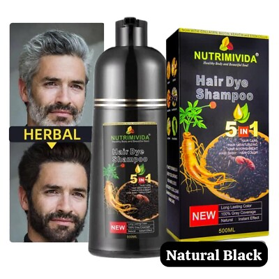 #ad Natural Black Hair Dye Shampoo Instant 5 In 1 100% Grey Coverage Negro Natural $19.99