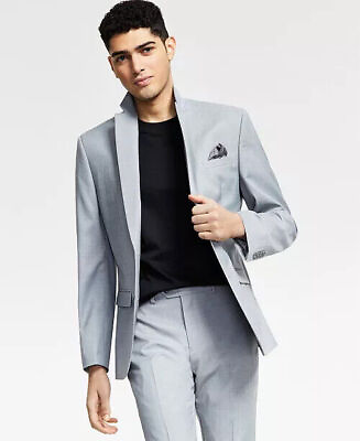 #ad BAR III Men#x27;s Suit Jacket Light Grey 42L Slim Fit Sharkskin Two Button $16.17