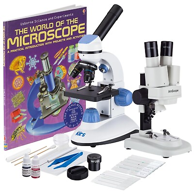 #ad IQCrew 2pc 1000x Compound amp; 20x Stereo Microscope Science Discovery Set for kids $139.99