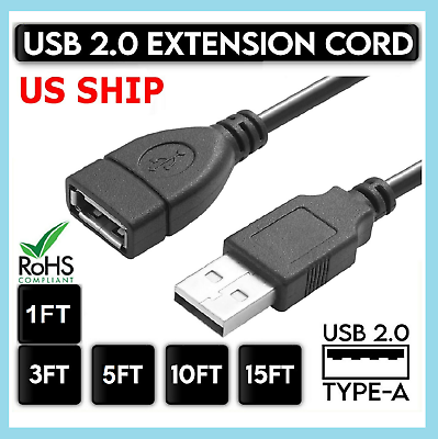 #ad High Speed USB to USB Extension Cable USB 2.0 Adapter Extender Cord Male Female $2.33
