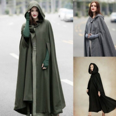 #ad Womens Casual Loose Hooded Long Cape Cloak Poncho Winter Wool Blend Coat Tops $27.51