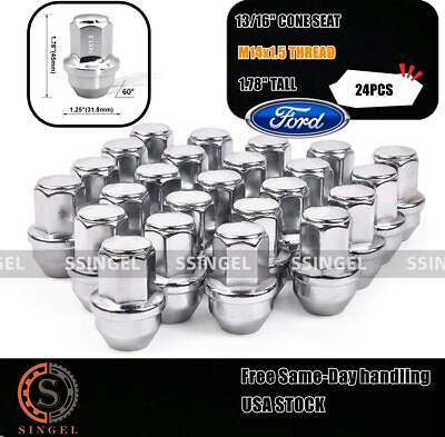 24 FIT FORD F 150 2015 2020 OEM REPLACEMNT SOLID LUG NUTS 14X1.5 THREAD CHROME $36.87