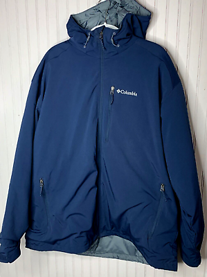 #ad Columbia Mens HOODED PARKA XXL Blue Full Zip Pocket Adjustable Quality Warm Coat $31.99
