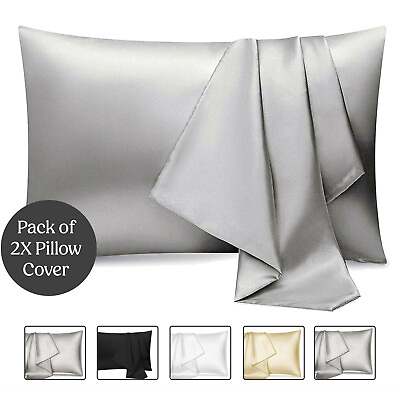 #ad New Satin Silk Pillowcase Pack Of 2 Cover King Queen Size Luxury Cushion Cover $9.99