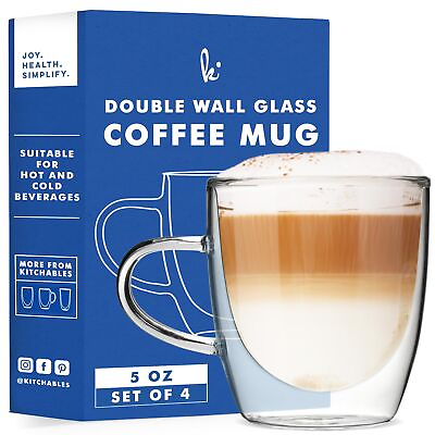 #ad Double Wall Glass Coffee Mugs Set of 4 5oz Insulated Clear Coffee Mug for ... $27.18