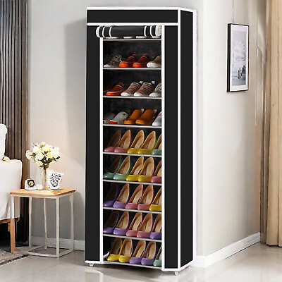 #ad Black Portable 10 Tier 9 Lattices Non Woven Fabric Shoe Cabinet amp; Shoe Shelves $27.95