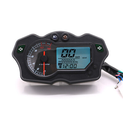 #ad 1x Motorcycle LCD Digital Speedometer Odometer Gauge DC12V Tachometer Universal $51.59