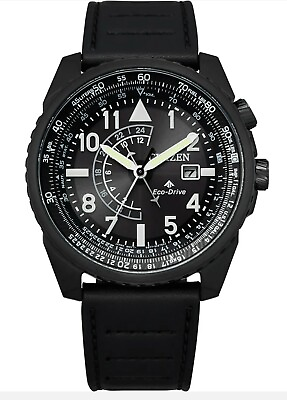 #ad Citizen Eco Drive Men#x27;s Date Indicator Black Leather Band 44mm Watch BJ7135 02E $240.00