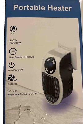 #ad NEW White Portable Heater with 500W and 2 Speeds LED Display Auto Power Off $25.99