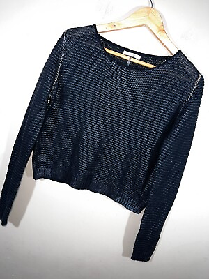 #ad Lucy Paris M Medium Sweater Black Gold Chain Accent Acrylic Womens Long Slv V7 $12.00
