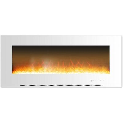#ad Hanover Wall Mount Electric Fireplace 56quot; Modern White Crystal Rock Display $375.88