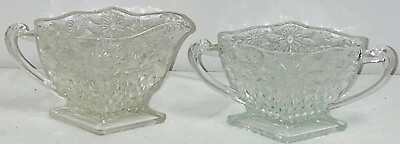 #ad Indiana PINEAPPLE amp; FLORAL CRYSTAL *3quot; DIAMOND SHAPED FOOTED CREAMER amp; SUGAR $10.00