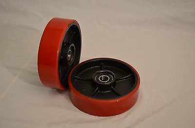 #ad Brand New Pallet Jack Steer Wheels With Bearings Poly Tread A Pair $50.00