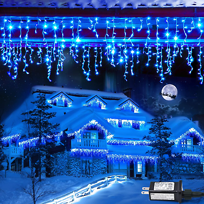 #ad JMEXSUSS 77.6 FT 800 LED Blue Icicle Lights 8 Modes Waterproof Christmas Icicle $84.99