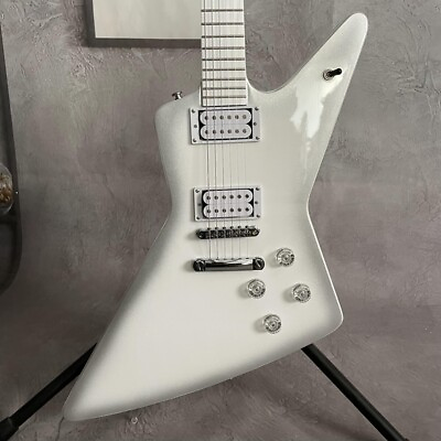 #ad White Explorer Electric Guitar Solid White Fretboard Mahogany Body HH Pickups $236.55