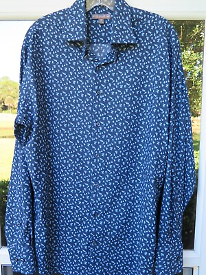 #ad Peter Millar Summer Comfort Mens Stretch Blue Floral Casual Shirt Medium EUC $39.93