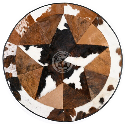 #ad Real Cowhide Round Rug Tricolor Single Star 40quot; $125.99