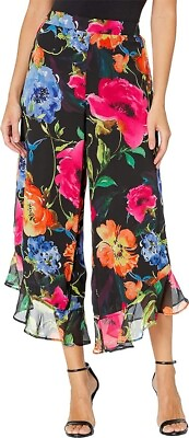 ECI New York Womens Asymmetrical Ruffle Hem Floral Pants Size M $39.99