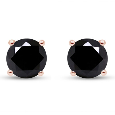 #ad Round Shape Black Natural Diamond Stud Earrings In 14K Gold $382.07