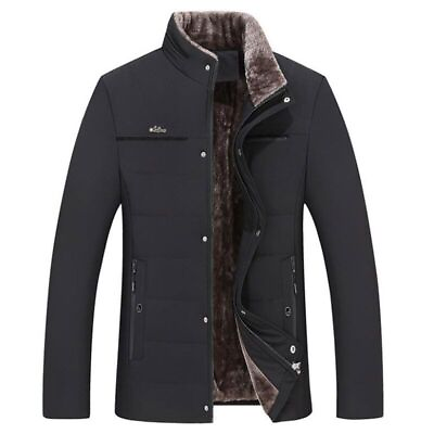 #ad Winter Men Jacket Warm Business Casual Stand up Collar Jacket Parker Thick Coat $98.33