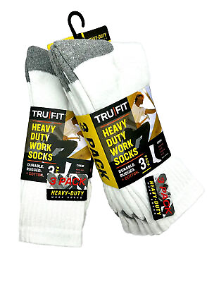 #ad TruFit Men#x27;s 3 Pack Heavy Duty White Work Crew Socks Size 9 12.5 $10.49