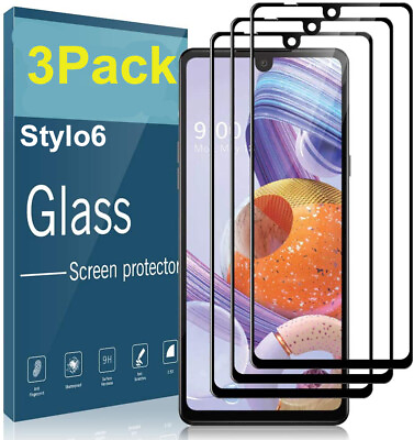 #ad 3 PACK For LG Stylo 6 Full Screen Protector 9H Tempered Glass Premium HD Clear $7.49