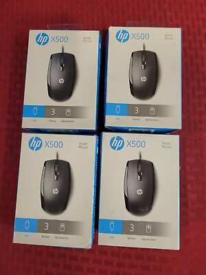 #ad 4 NEW Factory Sealed HP X500 Black USB 3 Button Optical Wired Mouse E5E76AA#ABA $45.00