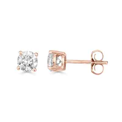 #ad 14K Rose Solid Gold Created White Diamond Round Stud Earrings 1 4ct $69.00