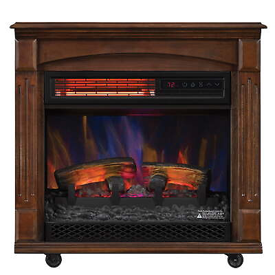 Rolling Electric Fireplace Mantel Infrared Quartz Heater Adjustable LED Flame $111.42