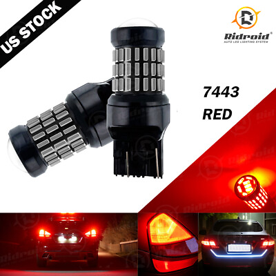 #ad Pair 7443 7444 Red LED Bulb Brake Tail Stop Parking Light 7440 T20 Bright Lamp $12.99