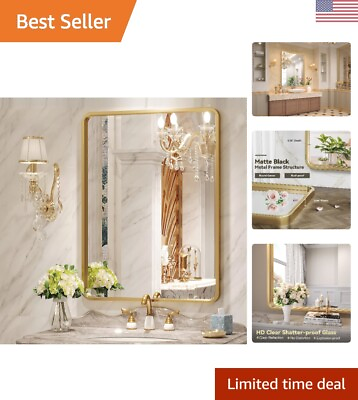 #ad Elegant Gold Bathroom Mirror for Wall HD Reflection Glass Matte Gold Frame $119.99