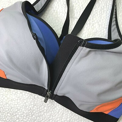 #ad 34D Victoria Sport Zip Front Built In Bra Underwire Womens Blue Grey Orange $15.99