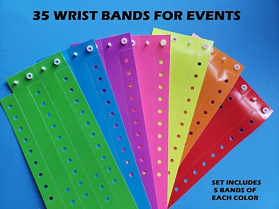 #ad QTY 35 ASSORTED PLASTIC VINYL WRISTBANDS WRIST BANDS FOR EVENTS PARTIES 3 4quot; $12.49